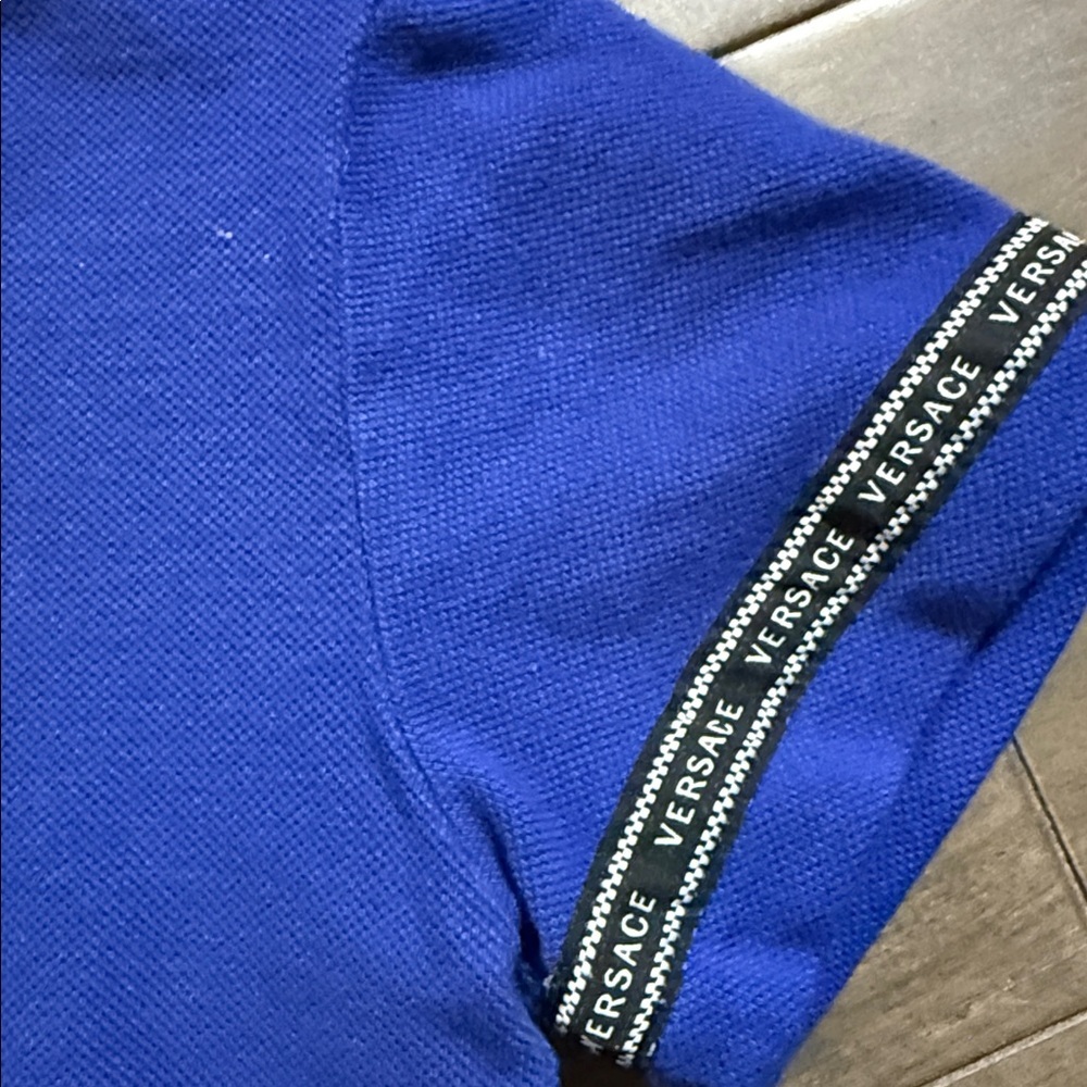 Versace Kids Royal Blue Logo Tape Polo Shirt SZ 4 - Picture 3 of 6